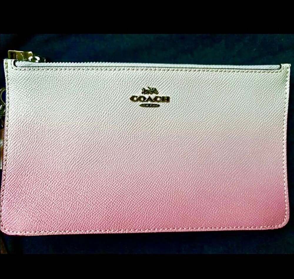 Coach Ombre White To Pink Gradient Leather Wristlet